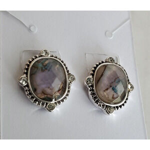 NAPIER Earrings Iridescent Purple Lucite Earrings 4 Point CZ Silver Pierced